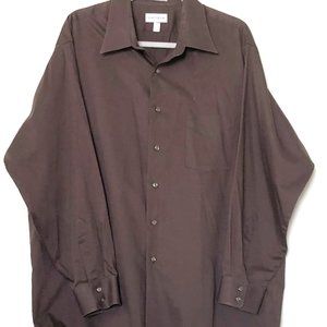 Van Heusen Shirt Mens Size 17.5 Brown Long Sleeve Button up‎ Cotton Blend Shirt